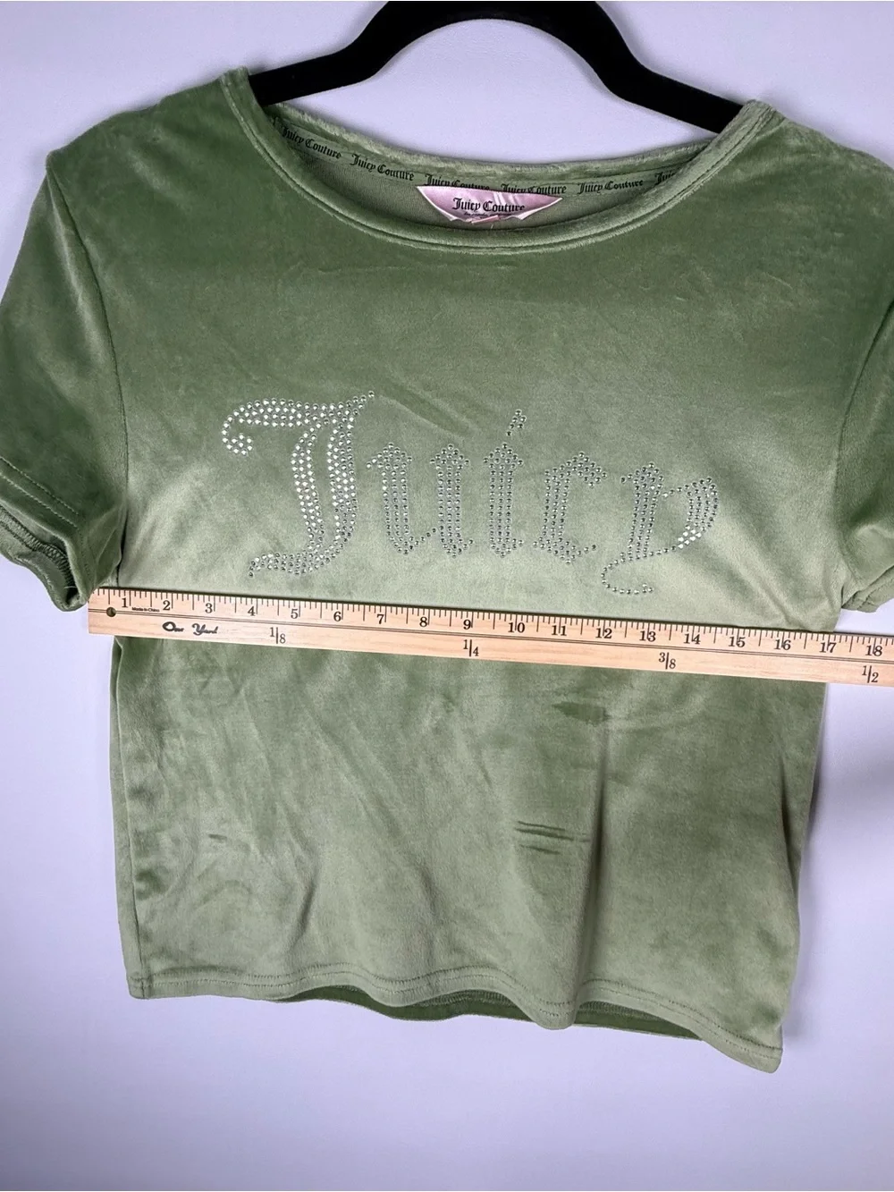 Juicy Couture Olive Green Velour Two-Piece Pajama Set with Crystal Logo