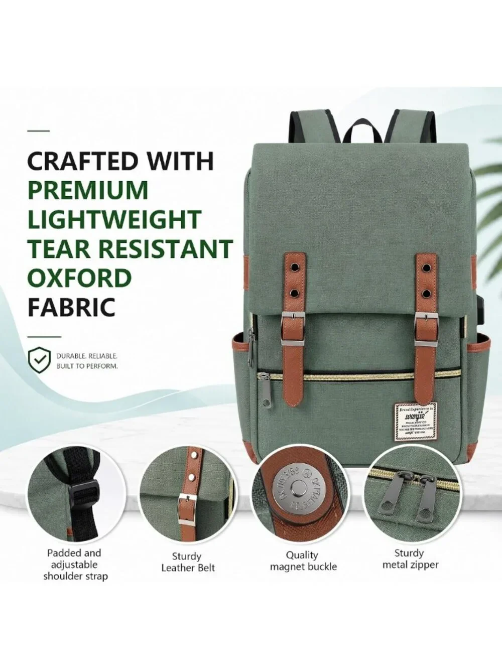 Casual Vintage Laptop Backpack with USB Port | Travel Rucksack for 15.6