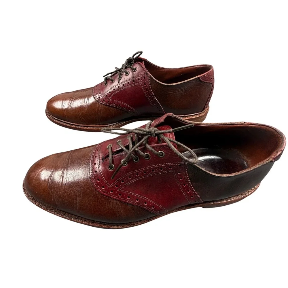 Allen Edmonds Finch Men's Oxford Saddle Shoes Brown Red Leather Lace Up 12 E