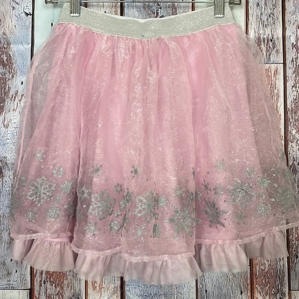 Kids Pink Sparkle Snowflake Tulle Skirt Frozen Inspired Costume Dress Up‎