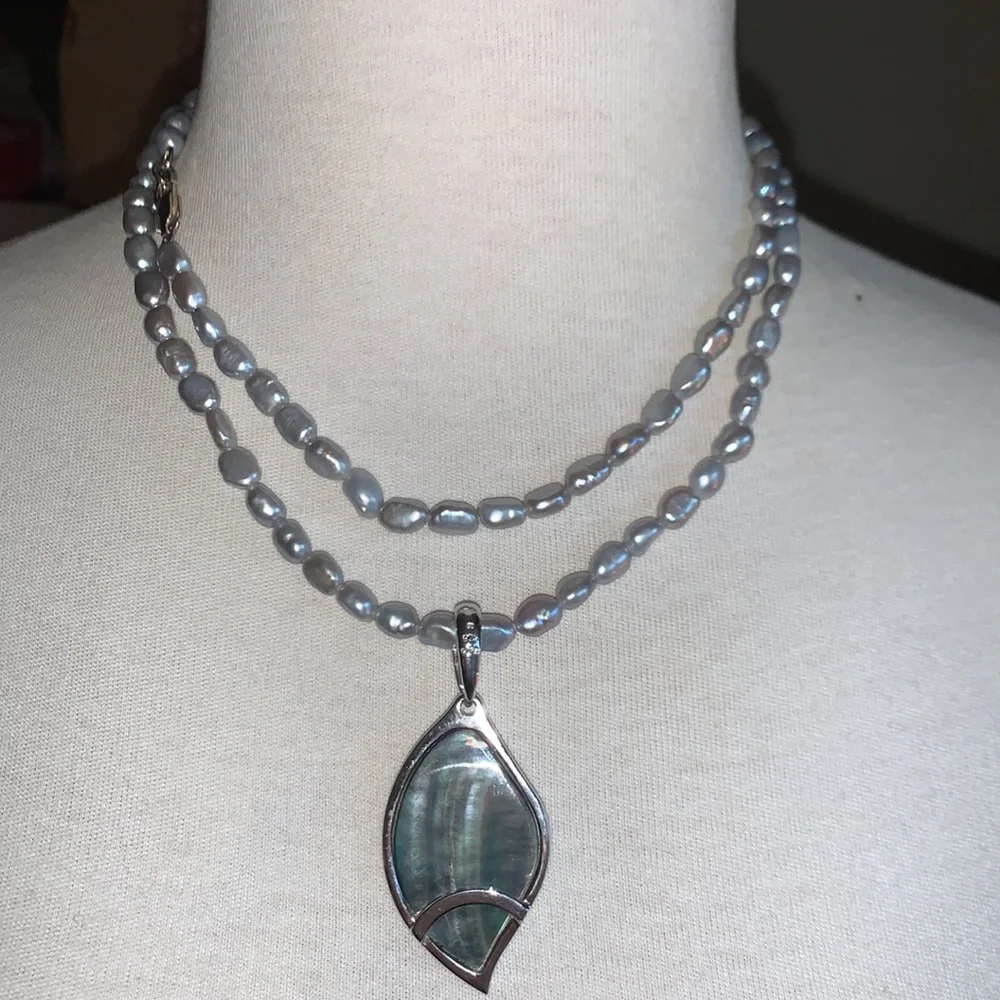 925 silver and Fresh water pearl and mother of pearl strand and pendant