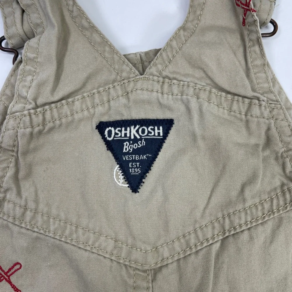 OshKosh B'gosh Baseball Embroidered Shortalls Kids 18-24M Tan Vestbak Overalls