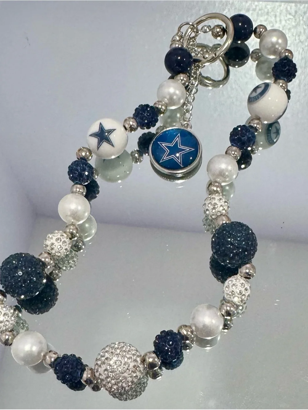 New Navy and White Beaded Dallas  Phone Chain