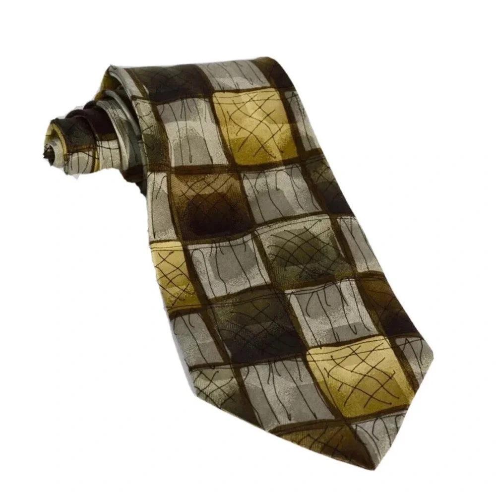 J. Garcia Silk Tie Overlooking the Desert #15 Vintage Brown & Gray Checkered