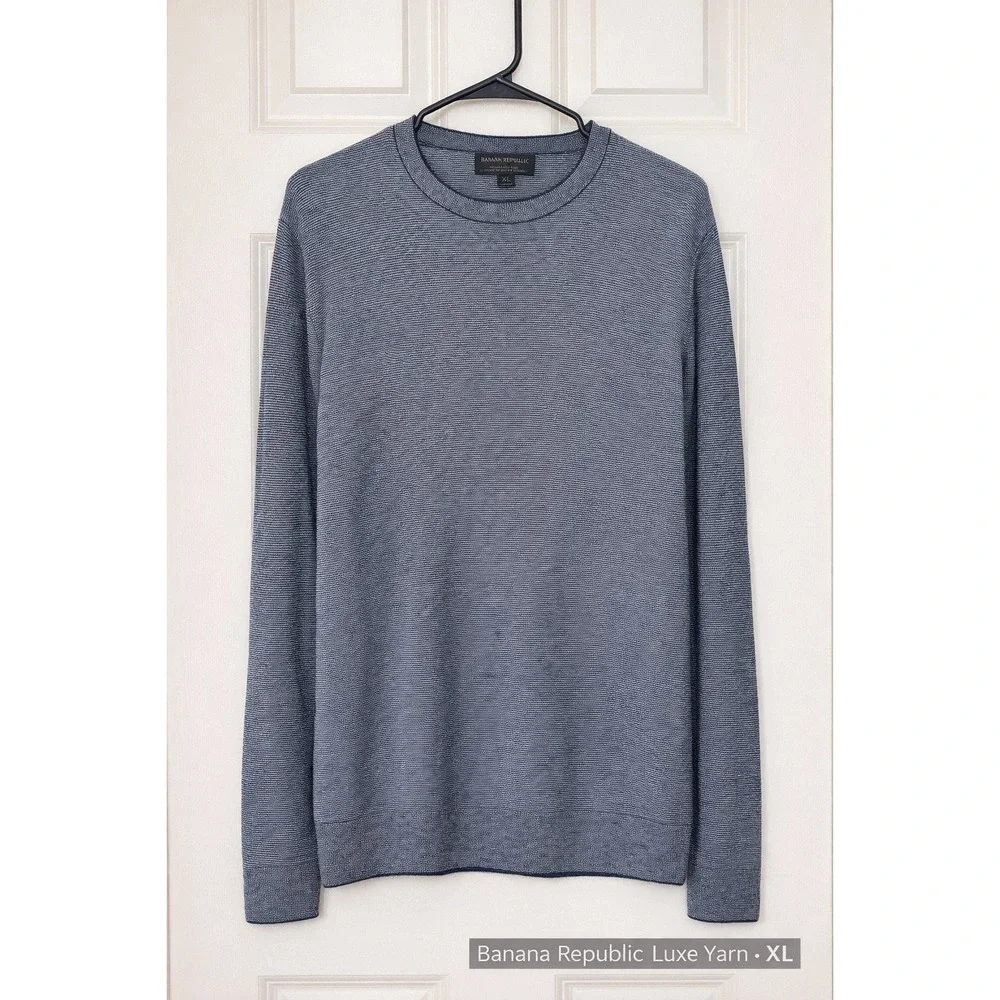 Banana Republic Luxe Yarn Sweater XL Navy White Stripe Silk‎ Cashmere Blend
