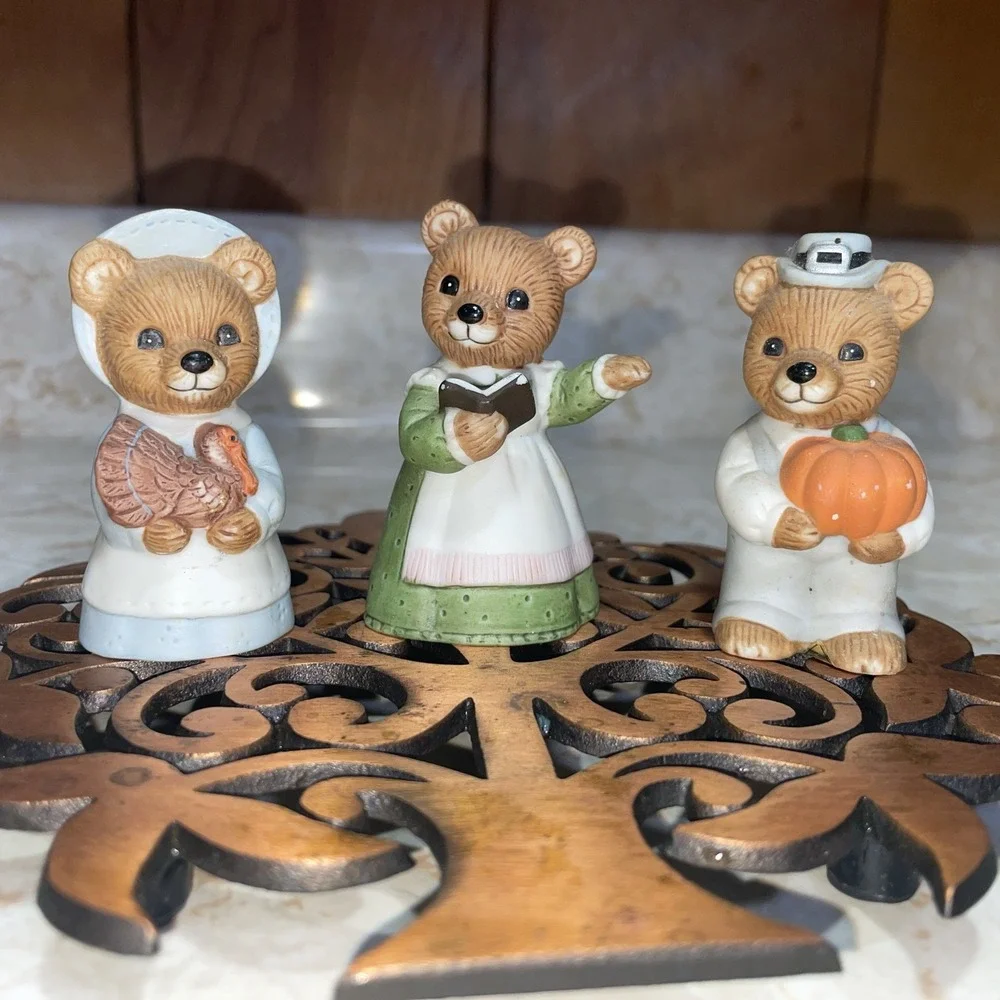 Vintage Homco Ceramic Bears Fall Pumpkin Turkey Book‎ Set of 3