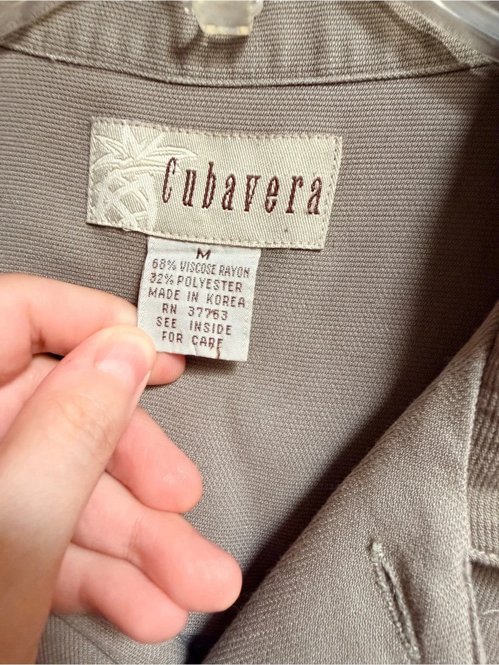 Cubavera Beige Short-Sleeve Camp Shirt with Embroidered Palm Motifs