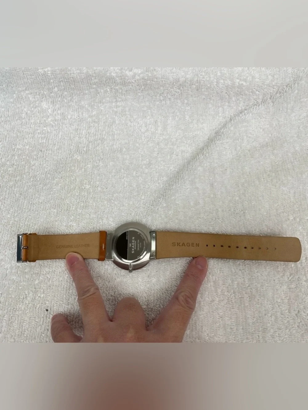 Skagen Men's Cognac Leather Ancher Gray Stainless Steel Adjustable Watch Classic