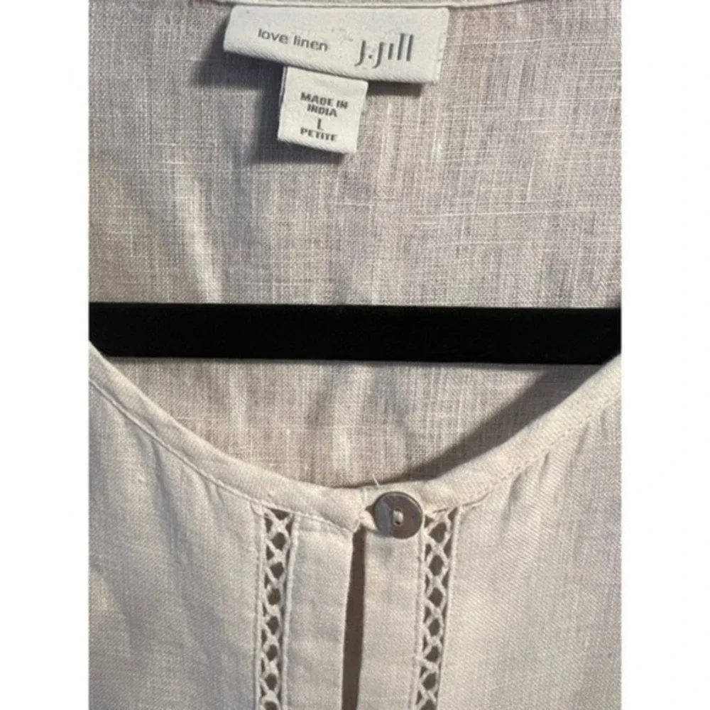 J. Jill Love Linen White Eyelet Embroidered Button Front Top‎ Large Petite LP