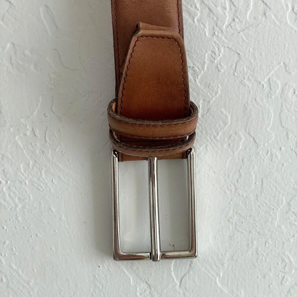 Vintage ACE MARKS Handcrafted Brown Leather Belt size 125|110 (38) Made in Italy