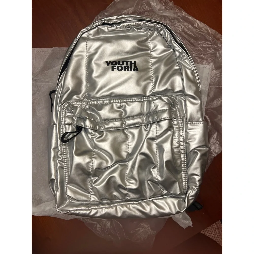 Youthforia‎ backpack book bag k-beauty swag silver metallic New NWT