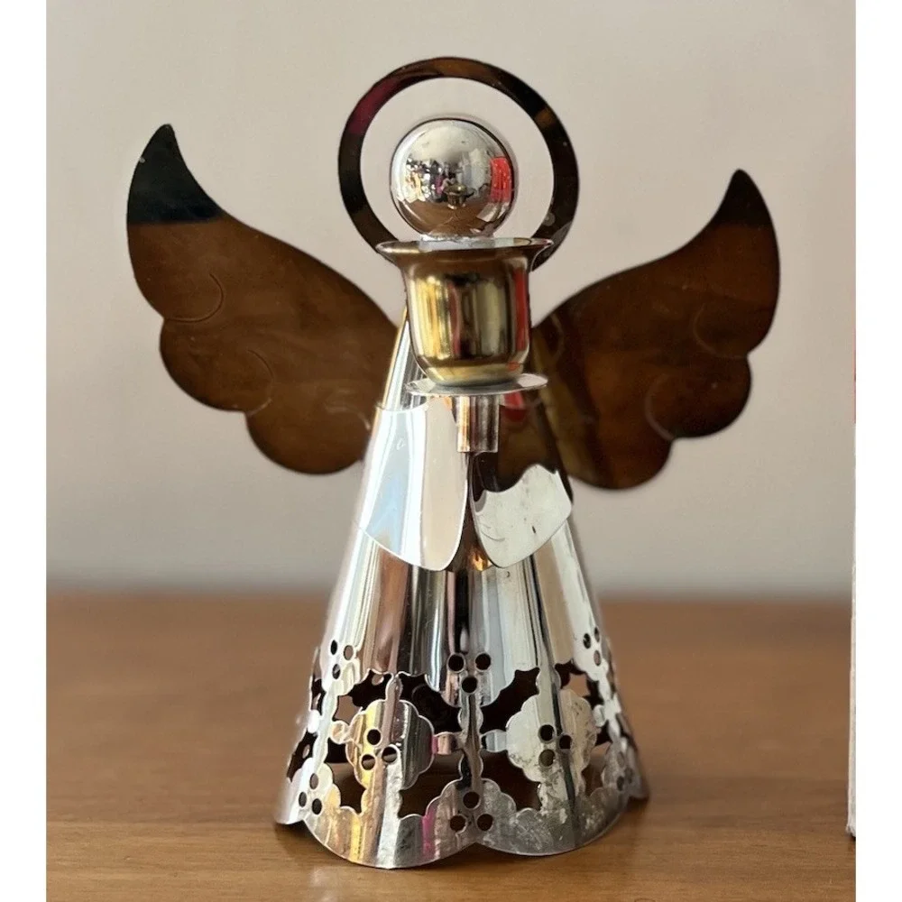 Christmas Angel‎ Candle Holder Tree Topper International Silver Co. Two Toned