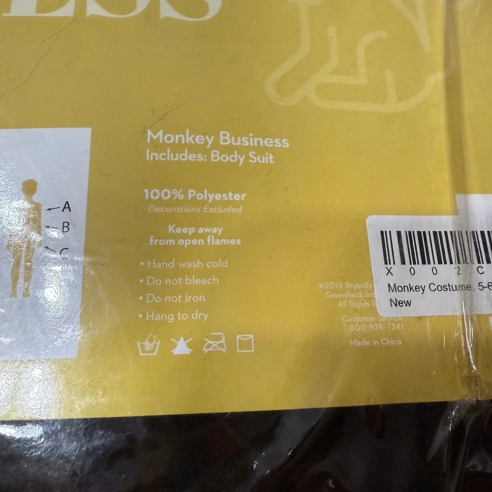 Hauntlook Kids 5-6  Monkey Business Costume Bodysuit Halloween‎ Cosplay