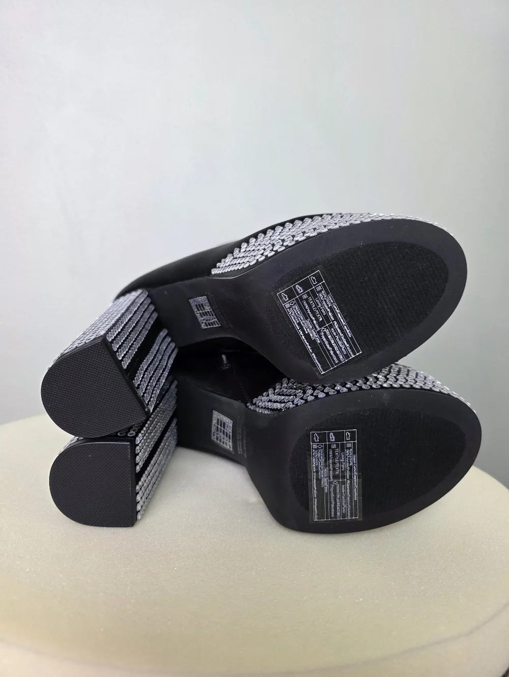 ​💎 Forever 21 Black Satin Rhinestone Platform Booties 💎 - Size 7.5