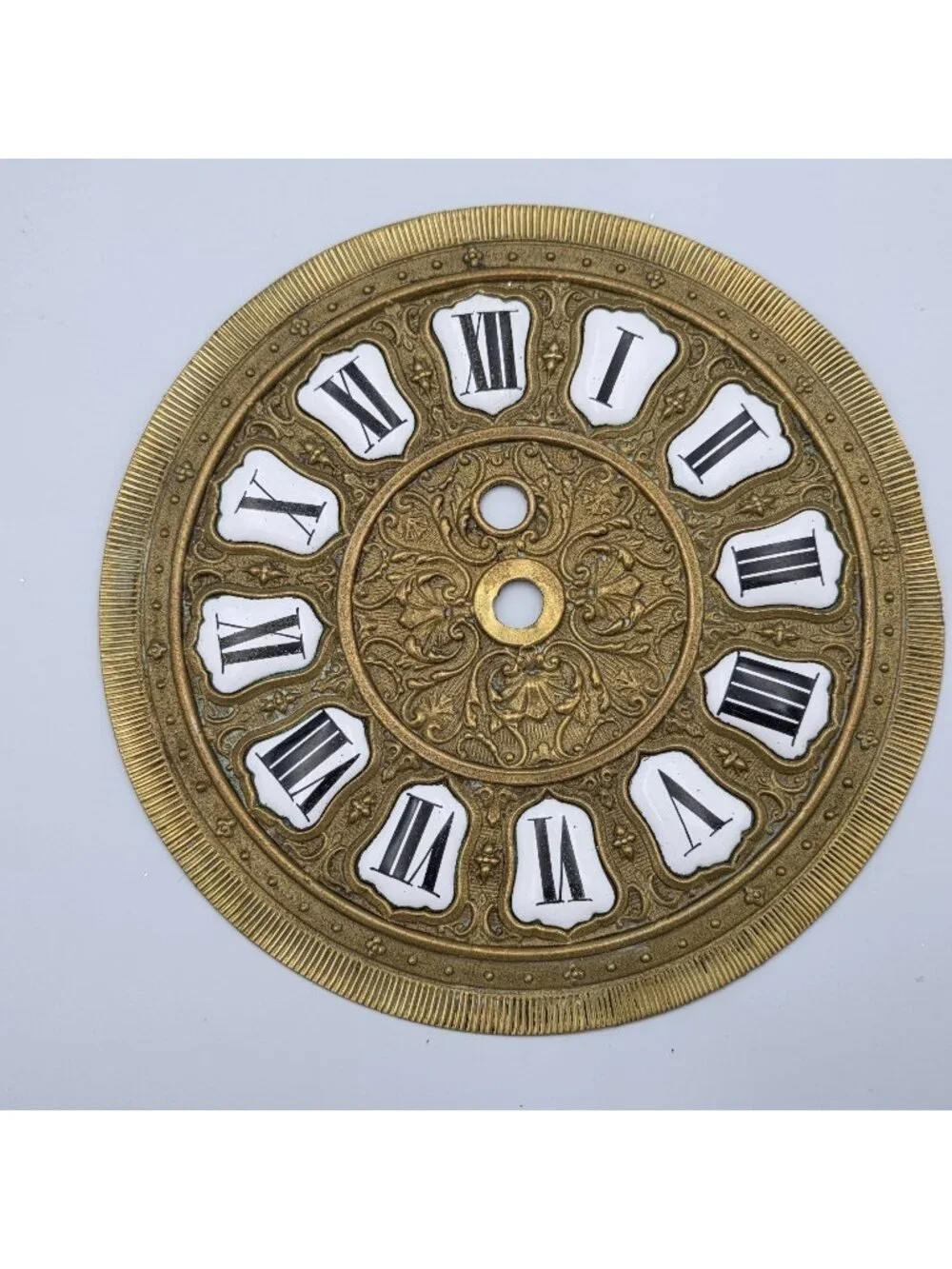 Brass Dial Face Plate Porcelain Numerals Antique Hanging Clock Detailed 6-5/8