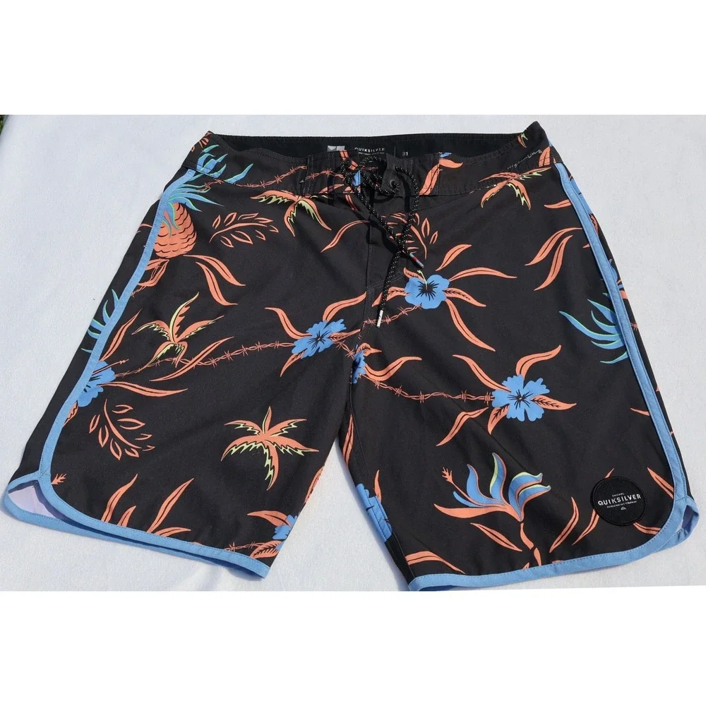 Quiksilver Highline Board Shorts Men's Size 31 Black Floral Barbed Wire Print