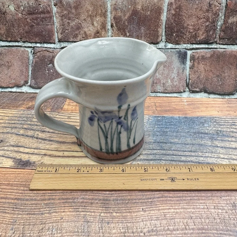 Studio Art Hand Thrown Reynolds Pottery Vase Mug Pitcher Iris Botanical Vintage