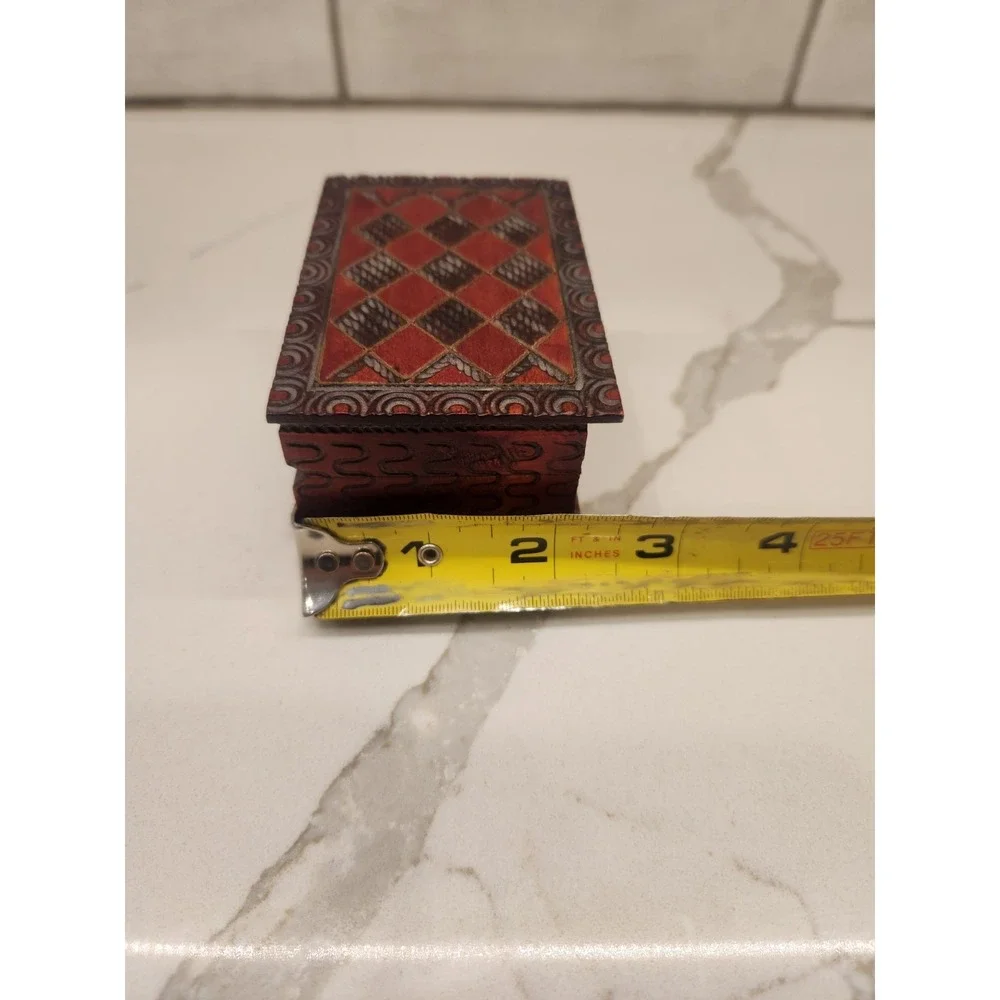 Vintage Wooden Hand Carved Polish Trinket Jewelry Storage Box Made In Poland