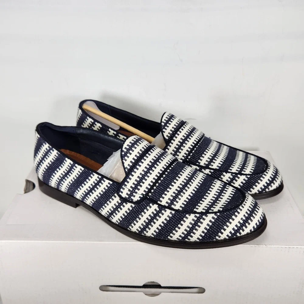 Aldo Loafers Men Size 9.5 Navy White Waterfront Woven Pillow Walk Slip On Shoes
