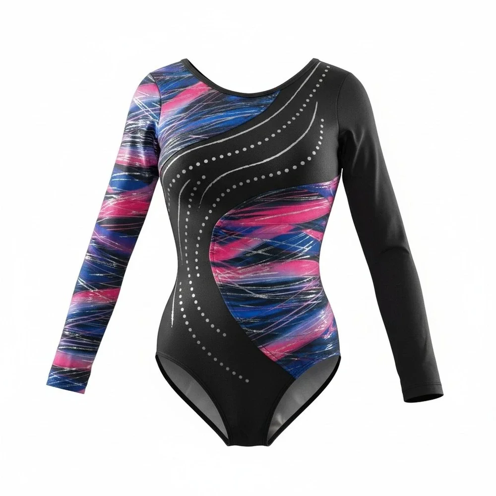 Future Star Capezio Girls Gymnastics Leotard Pink Blue‎ Silver FS6702C Medium