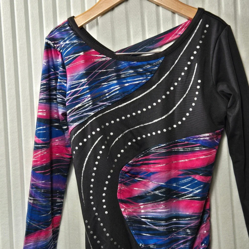 Future Star Capezio Girls Gymnastics Leotard Pink Blue‎ Silver FS6702C Medium