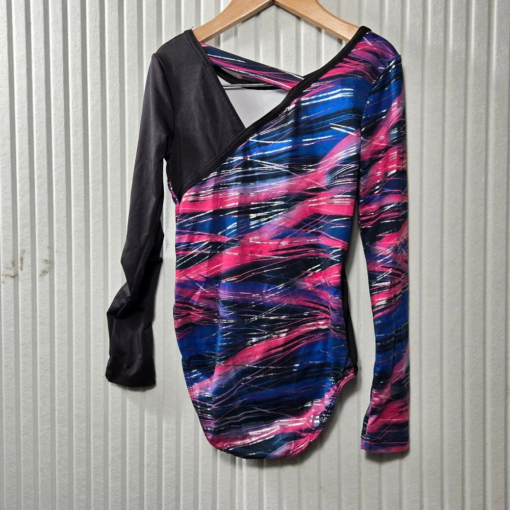 Future Star Capezio Girls Gymnastics Leotard Pink Blue‎ Silver FS6702C Medium