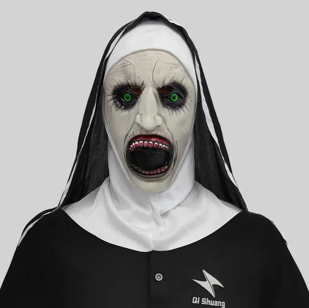 Scary The Nun Valak Latex Mask Hooded Full Head Halloween Cosplay Party Prop