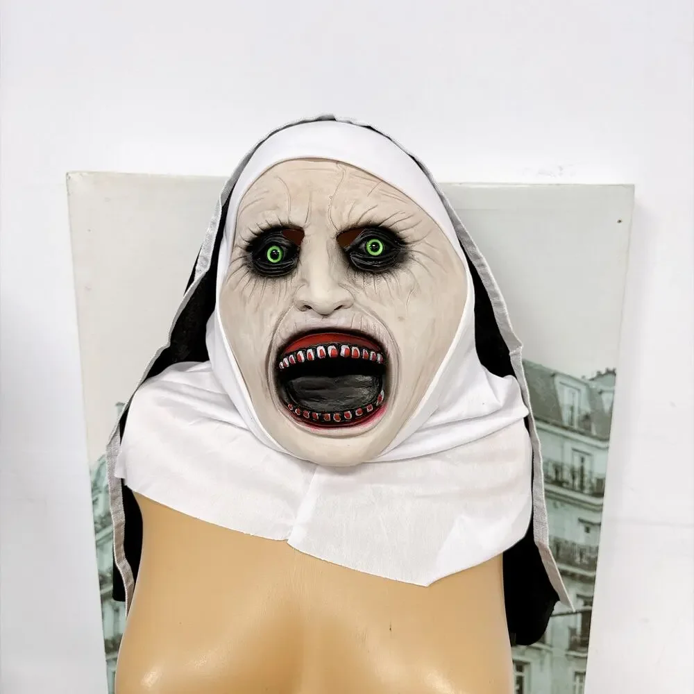 Scary The Nun Valak Latex Mask Hooded Full Head Halloween Cosplay Party Prop