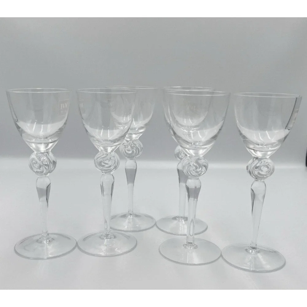 Vintage IVV Italy Grappa Glass Hand Blown Rosette‎ Twist Tear SET of 6 Liqeuer