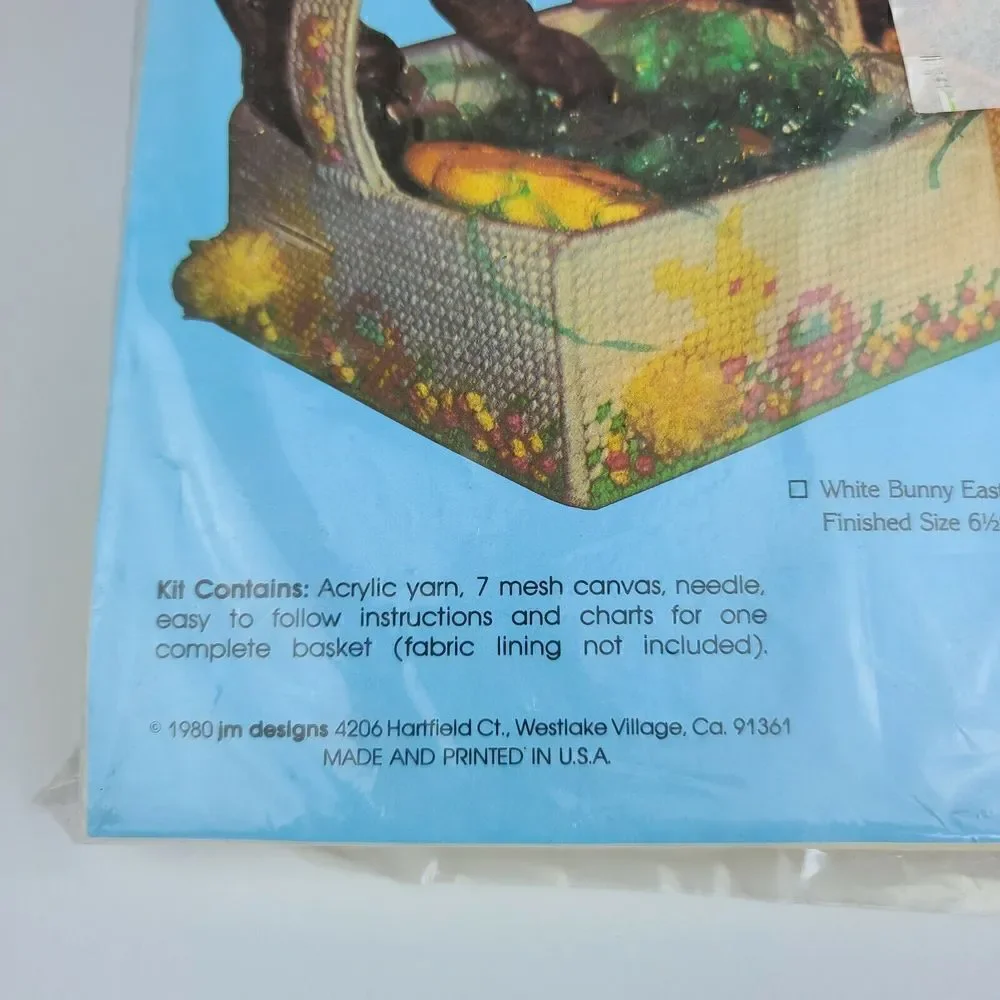 Vintage 1980 JM Designs Yarn Easter Basket Craft Kit Yellow bunny