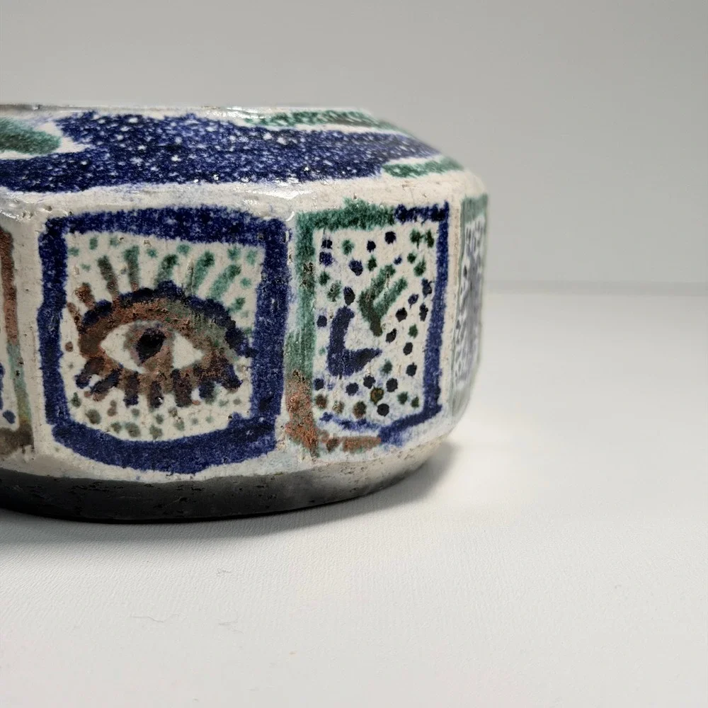 Vintage Handmade Pottery Candle Holder‎ Votive MCM Abstract Eye Celestial Troika
