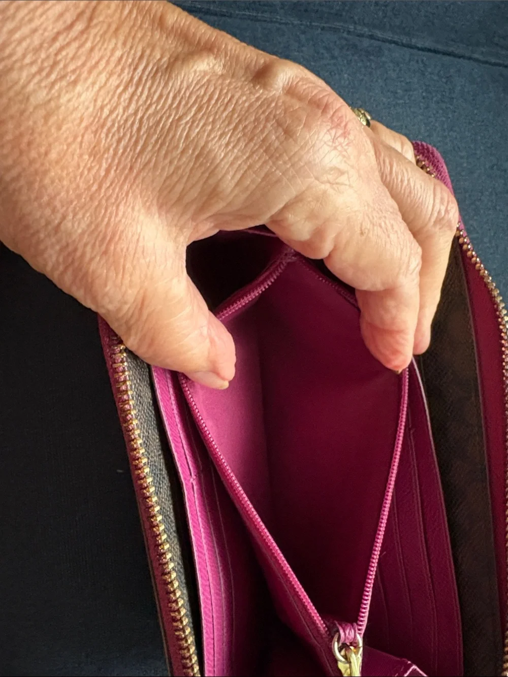 Coach Magenta Zip-Around Leather Wallet with Exterior Pocket