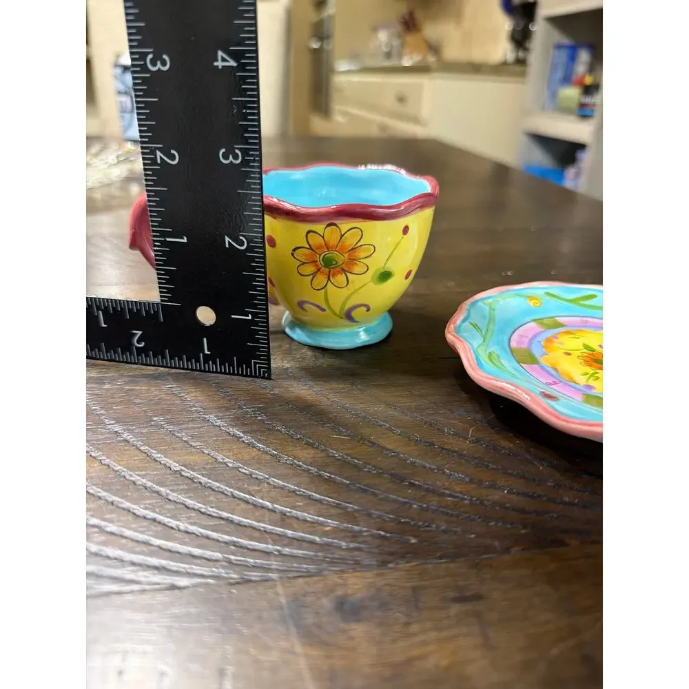 Certified International CIC Floral Cup Saucer Set Colorful Whimsical Ceramic
