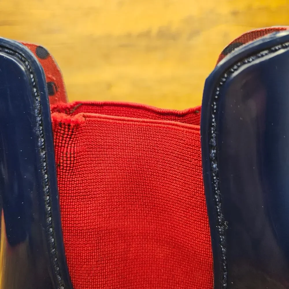 Lauren Ralph Lauren Navy Red Waterproof Rubber Water bootie Rainboot sz 6