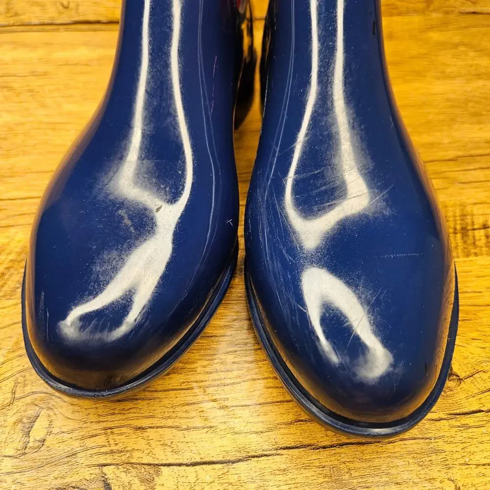 Lauren Ralph Lauren Navy Red Waterproof Rubber Water bootie Rainboot sz 6