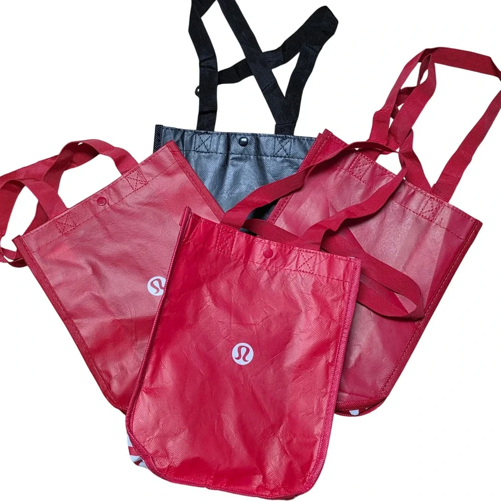 Lululemon Reusable Shopping‎ Tote Bags Set of 4 Red Black Eco Friendly