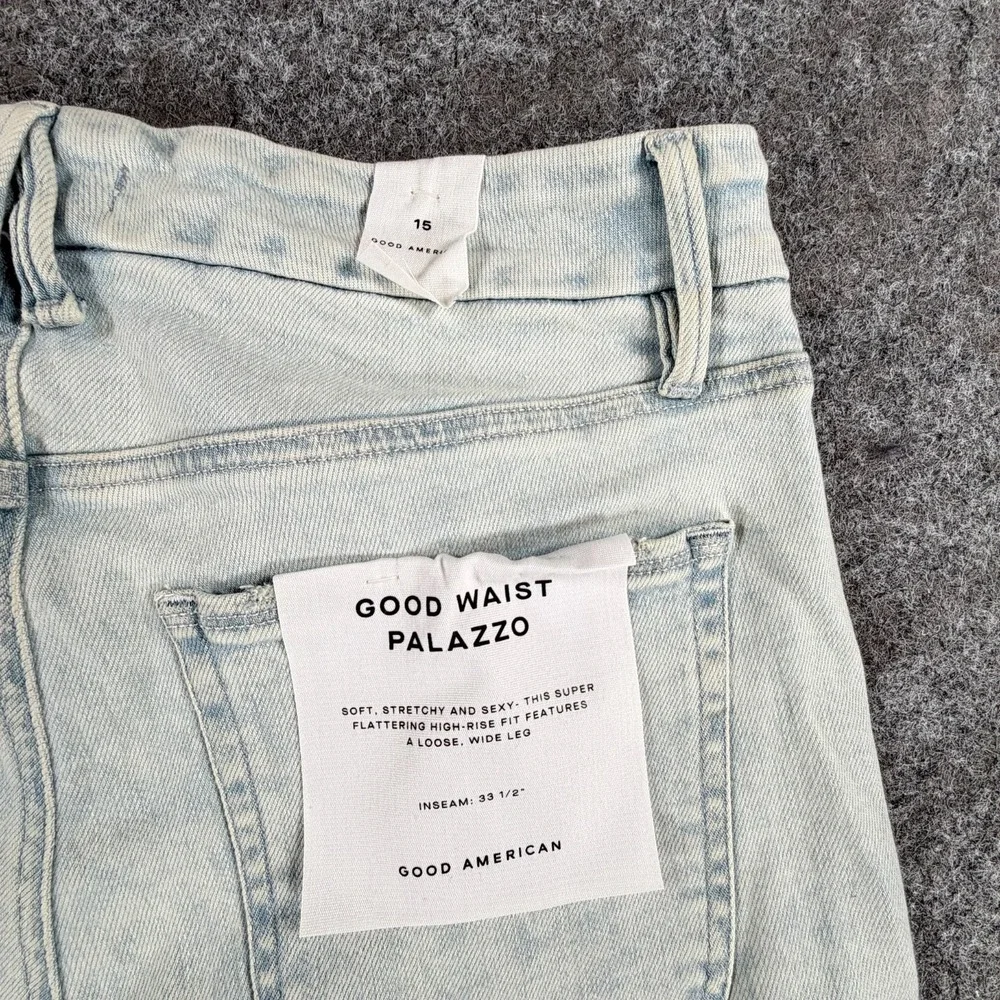 NWT Good‎ American Good Waist Palazzo Crop Jeans Womens 15 Indigo Patch Pockets