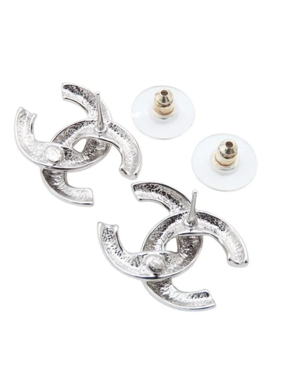 Chanel Earrings Silver Metal CC Logo