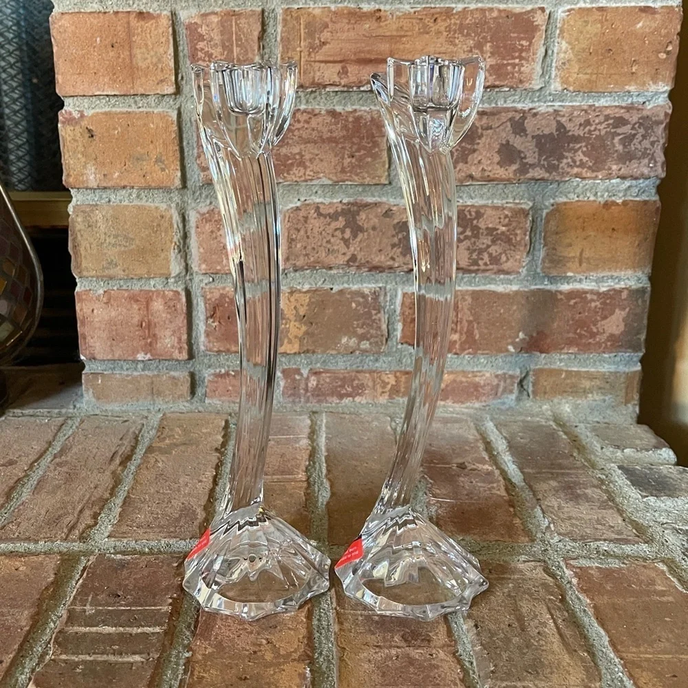 NWT Mikasa Flower Song Lead Crystal Candlesticks Pair
