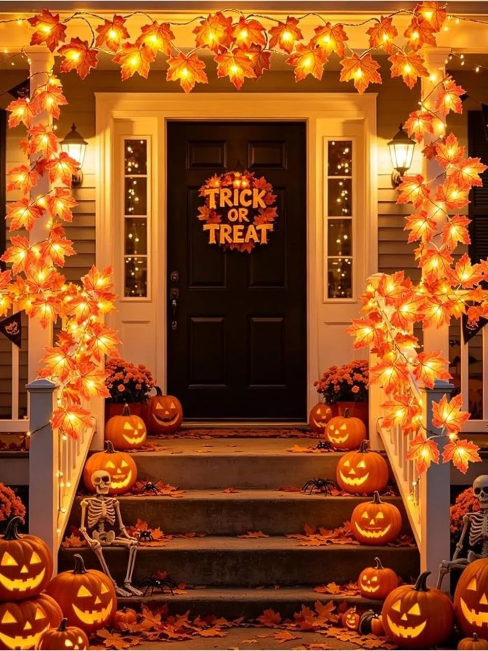 2 pack 10 ft each Autumn Maple Leaf String Lights - Orange Fall Garland