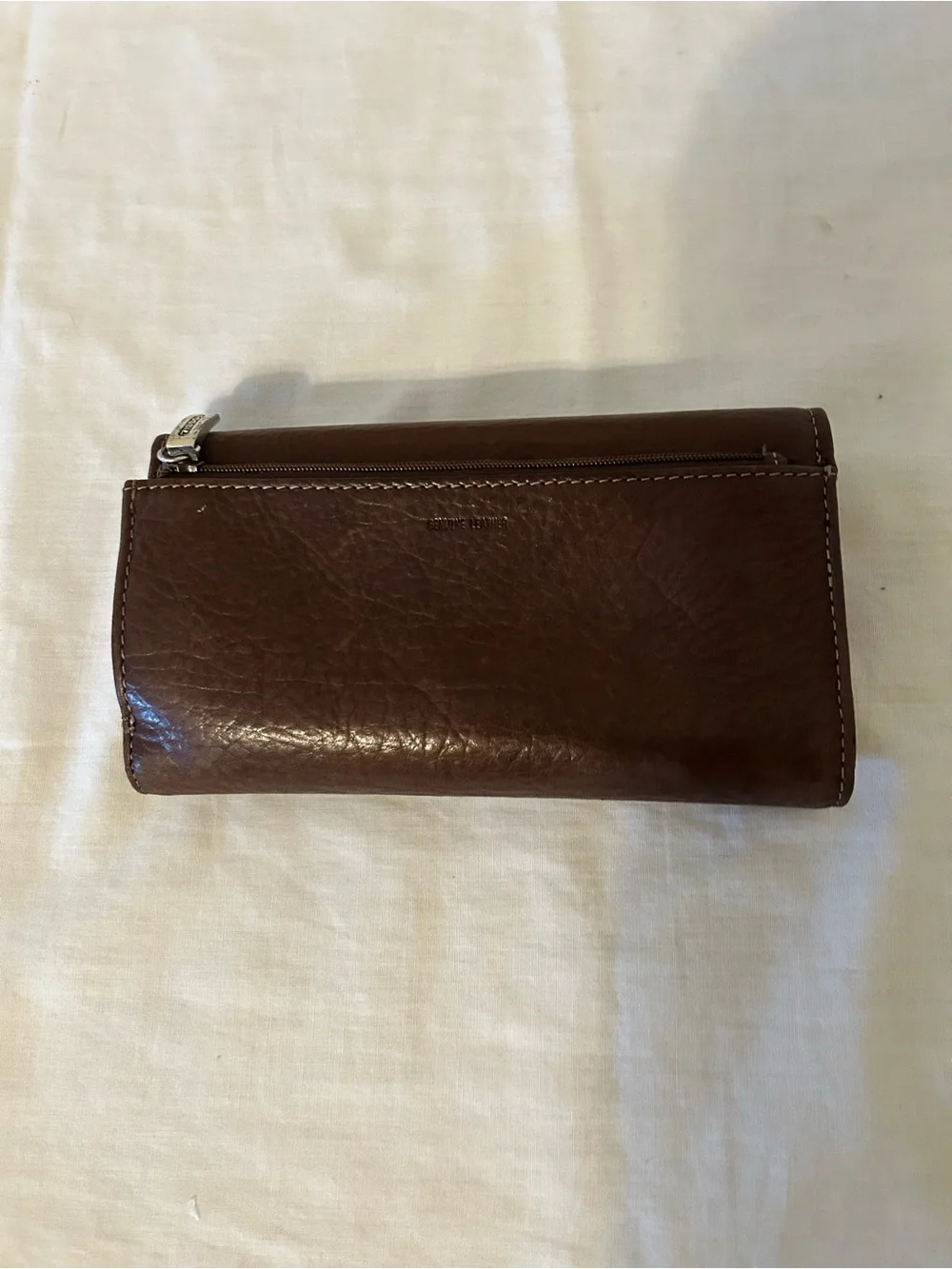 Vintage Fossil Brown Pebbled Leather Envelope Organizer Checkbook Wallet