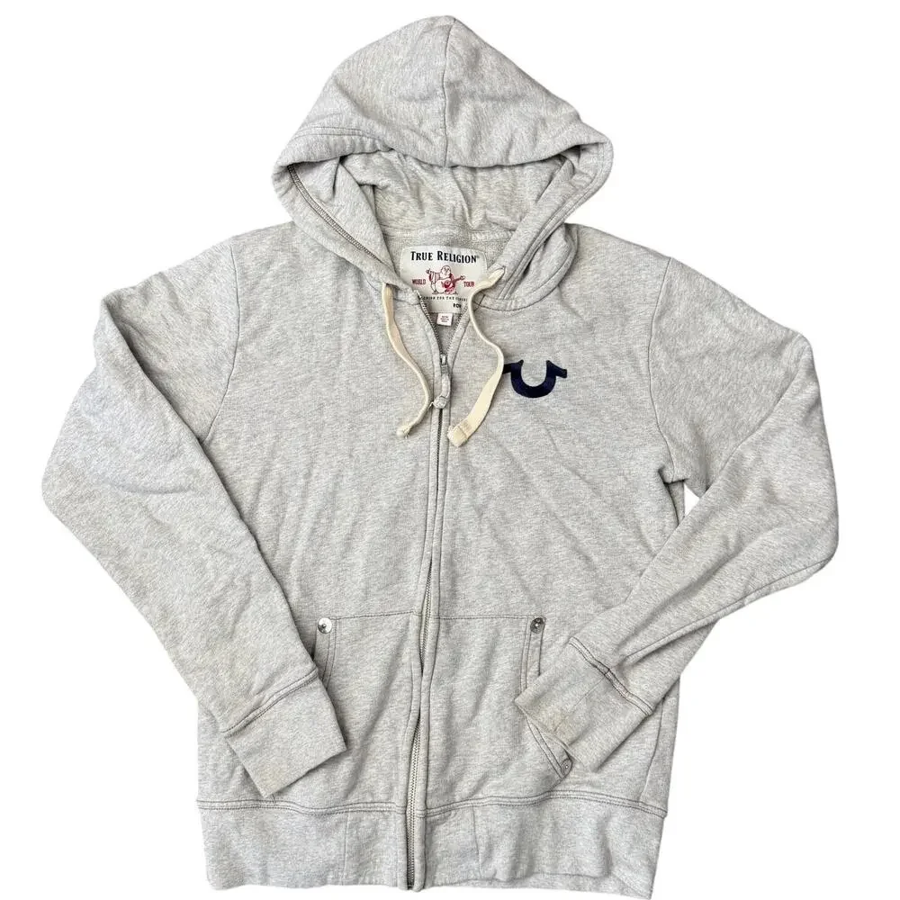 True Religion Heather Gray Mens‎ M Full Zip Up Hoodie Sweater