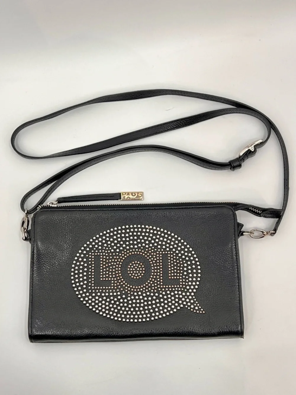 Brighton LOL Studded Black leather Crossbody‎ Bag
