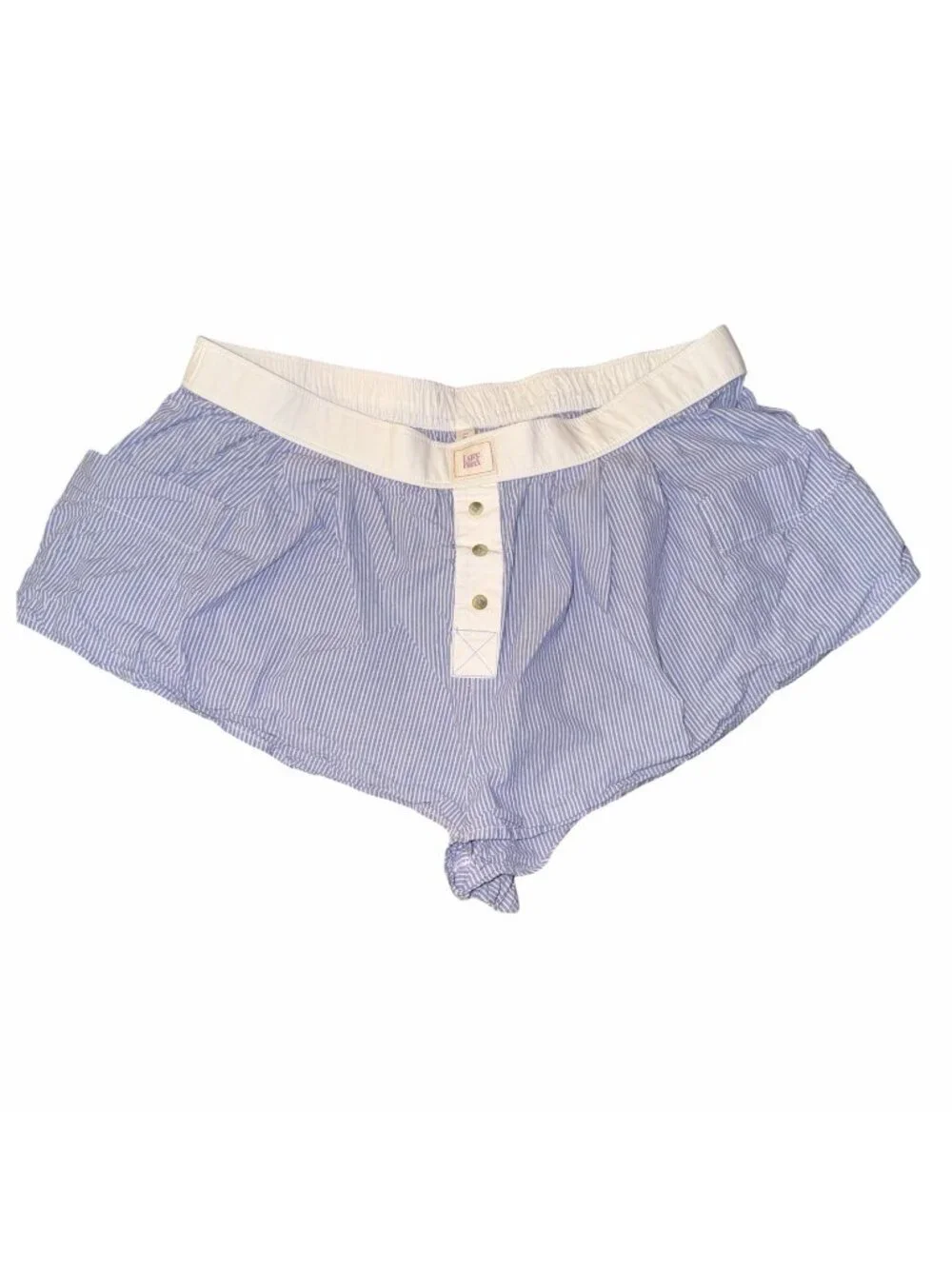 Anthropologie LyreBird Blue Striped Pleated Cotton Boxer Shorts - Size M Lounge