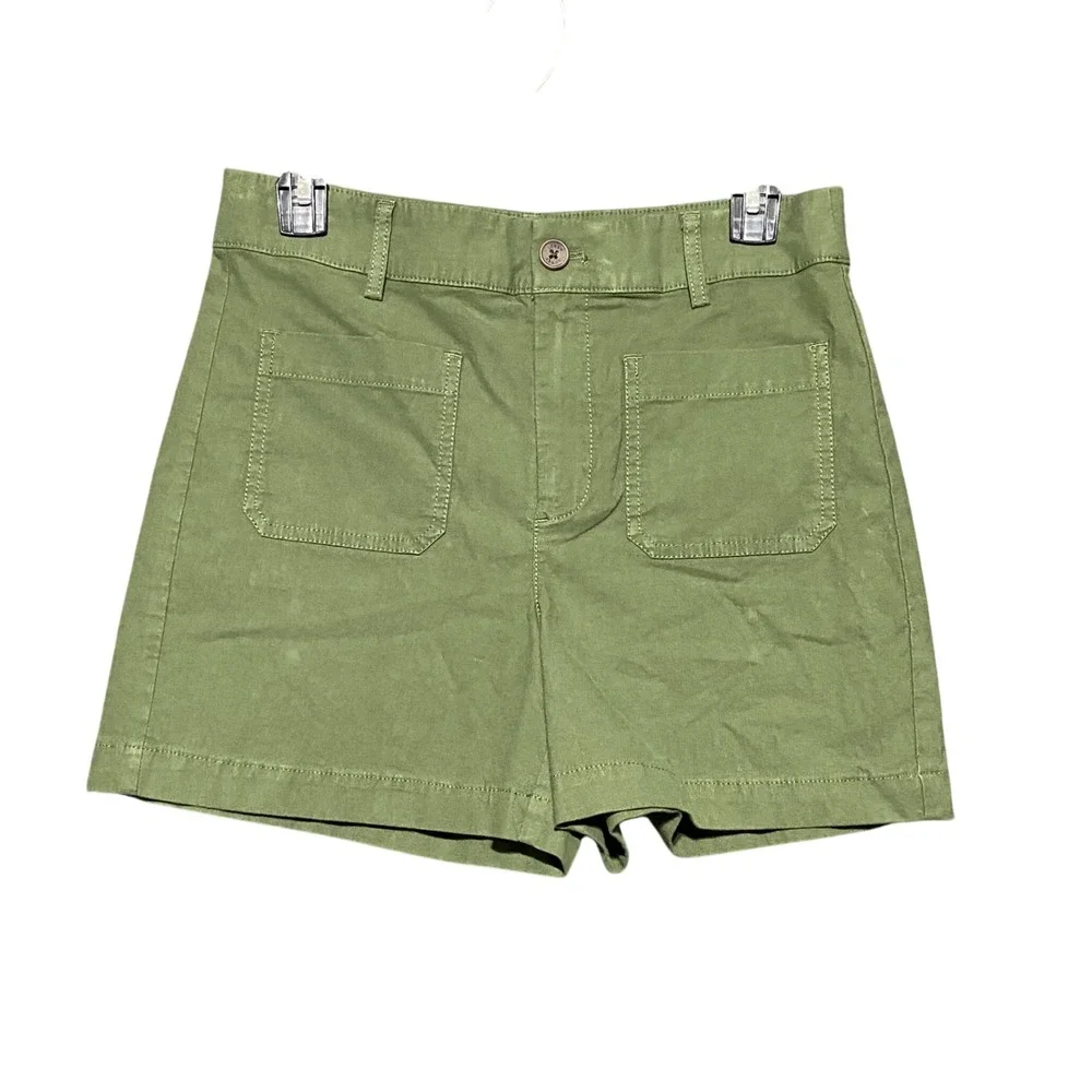 J.Crew‎ Women's 26 Olive Green Mid Rise Cotton Linen Utility Shorts CJ117 NWT