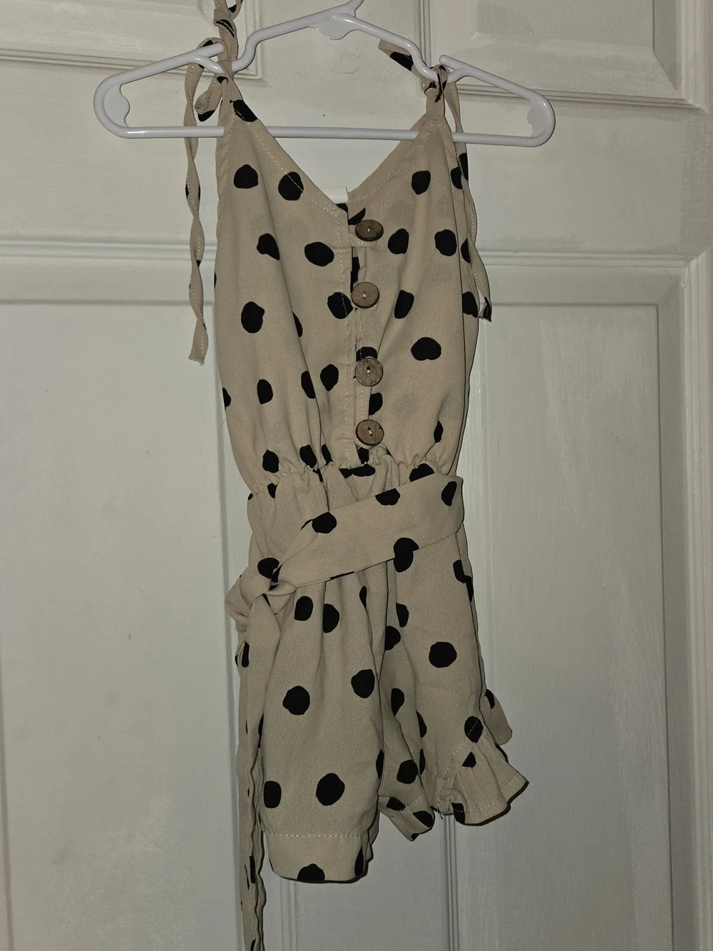 Polka Dot Tie-Shoulder JumpSuit in Beige SZ 2T