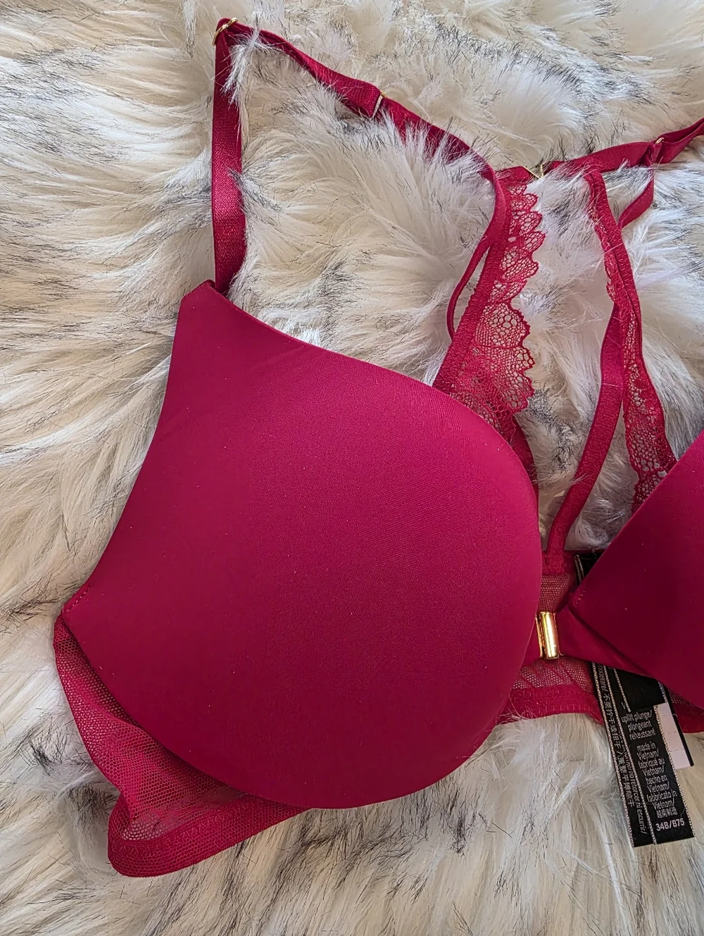 Victoria's Secret Red Angel Wing Back Strappy Bra Panty Set 34B M Gold Hardware