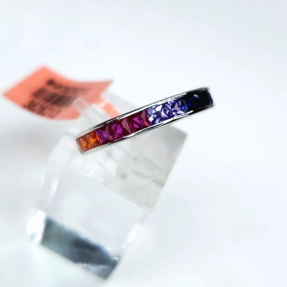 LUSTRO STELLA AAA Multi Color Premium Cubic Zirconia Ring in Silver 5