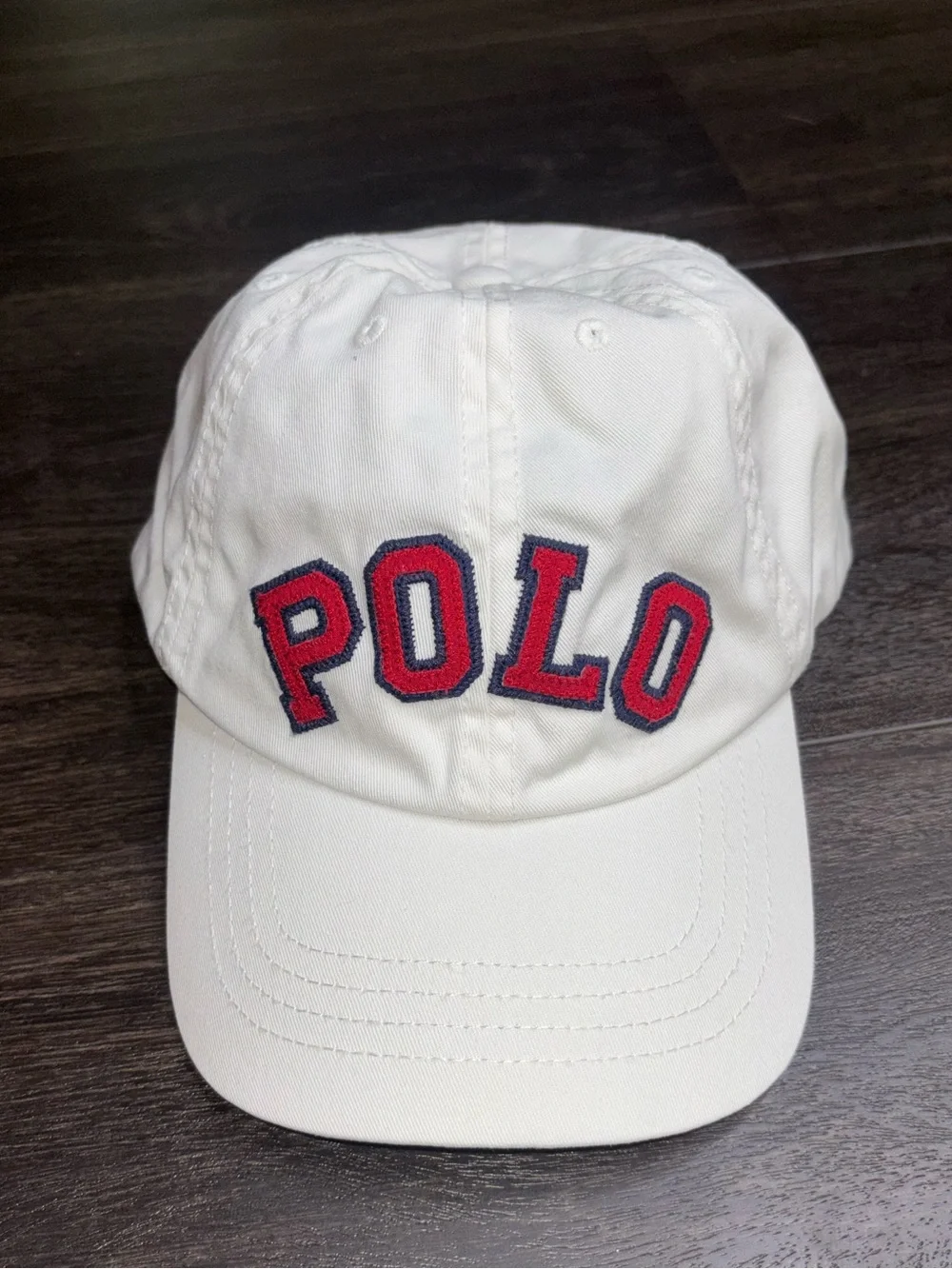 RARE Vintage POLO by Ralph Lauren Spell Out USA Flag Hat Cap Strap Back White
