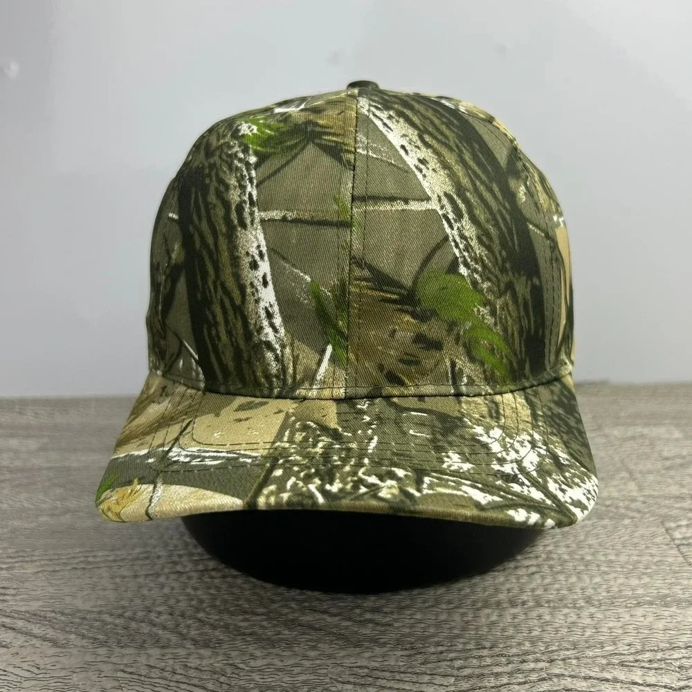 Vintage camo real tree hat cap strap back brown cyber grunge